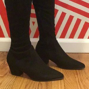 Black tied thigh-high boot heels